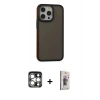 MARSİLYAN™- iPhone 15 Pro Max Kılıf Eksen Işık - Siyah Bilvis 3D Cam Ekran Koruyucu + PVD Metal Kamera Lens - GS