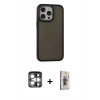 MARSİLYAN™- iPhone 15 Pro Max Kılıf Eksen Işık - Siyah Bilvis 3D Cam Ekran Koruyucu + PVD Metal Kamera Lens - GS