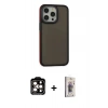 MARSİLYAN™- iPhone 15 Pro Max Kılıf Eksen Işık - Siyah Bilvis 3D Cam Ekran Koruyucu + PVD Metal Kamera Lens - TU