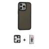 MARSİLYAN™- iPhone 15 Pro Max Kılıf Eksen Işık - Siyah Bilvis 3D Cam Ekran Koruyucu + PVD Metal Kamera Lens - GS
