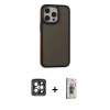 MARSİLYAN™- iPhone 15 Pro Max Kılıf Eksen Işık - Siyah Bilvis 3D Cam Ekran Koruyucu + PVD Metal Kamera Lens - GI