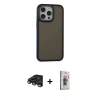 MARSİLYAN™- iPhone 15 Pro Max Kılıf Eksen Işık - Siyah Bilvis 3D Cam Ekran Koruyucu + Raze Metal Kamera Lens - TMGI