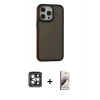 MARSİLYAN™- iPhone 15 Pro Max Kılıf Eksen Işık - Siyah Bilvis 3D Mat Cam Ekran Koruyucu + PVD Metal Kamera Lens - GI
