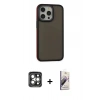 MARSİLYAN™- iPhone 15 Pro Max Kılıf Eksen Işık - Siyah Bilvis 3D Mat Cam Ekran Koruyucu + PVD Metal Kamera Lens - GI