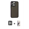 MARSİLYAN™- iPhone 15 Pro Max Kılıf Eksen Işık - Siyah Bilvis 3D Mat Cam Ekran Koruyucu + PVD Metal Kamera Lens - GI