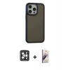 MARSİLYAN™- iPhone 15 Pro Max Kılıf Eksen Işık - Siyah Bilvis 3D Mat Cam Ekran Koruyucu + PVD Metal Kamera Lens - GI