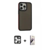 MARSİLYAN™- iPhone 15 Pro Max Kılıf Eksen Işık - Siyah Bilvis 3D Mat Cam Ekran Koruyucu + Gümüş PVD Metal Kamera Lens