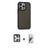 MARSİLYAN™- iPhone 15 Pro Max Kılıf Eksen Işık - Siyah Bilvis 3D Mat Cam Ekran Koruyucu + Gümüş PVD Metal Kamera Lens