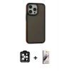 MARSİLYAN™- iPhone 15 Pro Max Kılıf Eksen Işık - Siyah Bilvis 3D Mat Cam Ekran Koruyucu + PVD Metal Kamera Lens - TU