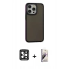 MARSİLYAN™- iPhone 15 Pro Max Kılıf Eksen Işık - Siyah Bilvis 3D Mat Cam Ekran Koruyucu + PVD Metal Kamera Lens - SH