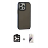 MARSİLYAN™- iPhone 15 Pro Max Kılıf Eksen Işık - Siyah Bilvis 3D Mat Cam Ekran Koruyucu + PVD Metal Kamera Lens - TU