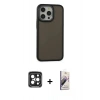 MARSİLYAN™- iPhone 15 Pro Max Kılıf Eksen Işık - Siyah Bilvis 3D Mat Cam Ekran Koruyucu + PVD Metal Kamera Lens - SH