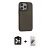 MARSİLYAN™- iPhone 15 Pro Max Kılıf Eksen Işık - Siyah Bilvis 3D Mat Cam Ekran Koruyucu + PVD Metal Kamera Lens - TU