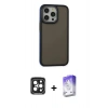 MARSİLYAN™- iPhone 15 Pro Max Kılıf Eksen Işık - Siyah Bilvis 5in1 3D Magic Cam Ekran Koruyucu + PVD Metal Kamera Lens - SH