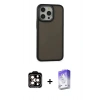 MARSİLYAN™- iPhone 15 Pro Max Kılıf Eksen Işık - Siyah Bilvis 5in1 3D Magic Cam Ekran Koruyucu + Turuncu PVD Metal Kamera Lens
