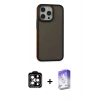MARSİLYAN™- iPhone 15 Pro Max Kılıf Eksen Işık - Siyah Bilvis 5in1 3D Magic Cam Ekran Koruyucu + Turuncu PVD Metal Kamera Lens