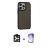MARSİLYAN™- iPhone 15 Pro Max Kılıf Eksen Işık - Siyah Bilvis 5in1 3D Magic Cam Ekran Koruyucu + Turuncu PVD Metal Kamera Lens