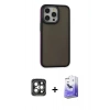 MARSİLYAN™- iPhone 15 Pro Max Kılıf Eksen Işık - Siyah Bilvis 5in1 5D Magic Hayalet Cam Ekran Koruyucu + PVD Metal Kamera Lens - GI