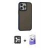 MARSİLYAN™- iPhone 15 Pro Max Kılıf Eksen Işık - Siyah Bilvis 5in1 5D Magic Hayalet Cam Ekran Koruyucu + PVD Metal Kamera Lens - GI