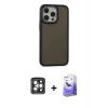 MARSİLYAN™- iPhone 15 Pro Max Kılıf Eksen Işık - Siyah Bilvis 5in1 5D Magic Hayalet Cam Ekran Koruyucu + PVD Metal Kamera Lens - GI
