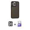 MARSİLYAN™- iPhone 15 Pro Max Kılıf Eksen Işık - Siyah Bilvis 5in1 5D Magic Hayalet Cam Ekran Koruyucu + PVD Metal Kamera Lens - LT