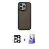 MARSİLYAN™- iPhone 15 Pro Max Kılıf Eksen Işık - Siyah Bilvis 5in1 5D Magic Hayalet Cam Ekran Koruyucu + PVD Metal Kamera Lens - LT