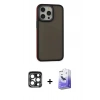 MARSİLYAN™- iPhone 15 Pro Max Kılıf Eksen Işık - Siyah Bilvis 5in1 5D Magic Hayalet Cam Ekran Koruyucu + PVD Metal Kamera Lens - LT
