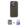 MARSİLYAN™- iPhone 15 Pro Max Kılıf Eksen Işık - Siyah Bilvis 5in1 5D Magic Hayalet Cam Ekran Koruyucu + PVD Metal Kamera Lens - LT