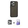MARSİLYAN™- iPhone 15 Pro Max Kılıf Eksen Işık - Siyah Bilvis 5in1 5D Magic Hayalet Cam Ekran Koruyucu + PVD Metal Kamera Lens - LT
