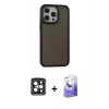 MARSİLYAN™- iPhone 15 Pro Max Kılıf Eksen Işık - Siyah Bilvis 5in1 5D Magic Hayalet Cam Ekran Koruyucu + PVD Metal Kamera Lens - SH
