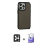 MARSİLYAN™- iPhone 15 Pro Max Kılıf Eksen Işık - Siyah Bilvis 5in1 5D Magic Hayalet Cam Ekran Koruyucu + PVD Metal Kamera Lens - SH