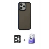 MARSİLYAN™- iPhone 15 Pro Max Kılıf Eksen Işık - Siyah Bilvis 5in1 5D Magic Hayalet Cam Ekran Koruyucu + PVD Metal Kamera Lens - SH