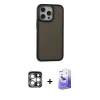 MARSİLYAN™- iPhone 15 Pro Max Kılıf Eksen Işık - Siyah Bilvis 5in1 5D Magic Hayalet Cam Ekran Koruyucu + PVD Metal Kamera Lens - GS