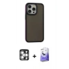 MARSİLYAN™- iPhone 15 Pro Max Kılıf Eksen Işık - Siyah Bilvis 5in1 5D Magic Hayalet Cam Ekran Koruyucu + PVD Metal Kamera Lens - GS