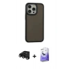 MARSİLYAN™- iPhone 15 Pro Max Kılıf Eksen Işık - Siyah Bilvis 5in1 5D Magic Hayalet Cam Ekran Koruyucu + Raze Metal Kamera Lens - SH