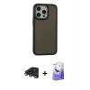 MARSİLYAN™- iPhone 15 Pro Max Kılıf Eksen Işık - Siyah Bilvis 5in1 5D Magic Hayalet Cam Ekran Koruyucu + Raze Metal Kamera Lens - TMGI
