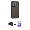 MARSİLYAN™- iPhone 15 Pro Max Kılıf Eksen Işık - Siyah Bilvis 5in1 5D Magic Hayalet Cam Ekran Koruyucu + Raze Metal Kamera Lens - SH