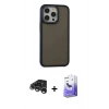 MARSİLYAN™- iPhone 15 Pro Max Kılıf Eksen Işık - Siyah Bilvis 5in1 5D Magic Hayalet Cam Ekran Koruyucu + Raze Metal Kamera Lens - GS