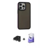 MARSİLYAN™- iPhone 15 Pro Max Kılıf Eksen Işık - Siyah Bilvis 5in1 5D Magic Hayalet Cam Ekran Koruyucu + Raze Metal Kamera Lens - TMGI