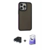 MARSİLYAN™- iPhone 15 Pro Max Kılıf Eksen Işık - Siyah Bilvis 5in1 5D Magic Hayalet Cam Ekran Koruyucu + Raze Metal Kamera Lens - LT