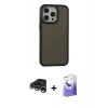 MARSİLYAN™- iPhone 15 Pro Max Kılıf Eksen Işık - Siyah Bilvis 5in1 5D Magic Hayalet Cam Ekran Koruyucu + Raze Metal Kamera Lens - GS