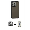 MARSİLYAN™- iPhone 15 Pro Max Kılıf Eksen Işık - Siyah Bilvis Hayalet Cam Ekran Koruyucu + PVD Metal Kamera Lens - GI