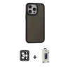 MARSİLYAN™- iPhone 15 Pro Max Kılıf Eksen Işık - Siyah Bilvis Hayalet Cam Ekran Koruyucu + PVD Metal Kamera Lens - GI