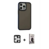 MARSİLYAN™- iPhone 15 Pro Max Kılıf Eksen Işık - Siyah Bilvis Hayalet Cam Ekran Koruyucu + PVD Metal Kamera Lens - GS
