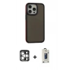 MARSİLYAN™- iPhone 15 Pro Max Kılıf Eksen Işık - Siyah Bilvis Hayalet Cam Ekran Koruyucu + PVD Metal Kamera Lens - GS
