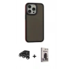 MARSİLYAN™- iPhone 15 Pro Max Kılıf Eksen Işık - Siyah Bilvis Hayalet Cam Ekran Koruyucu + Raze Metal Kamera Lens - GS