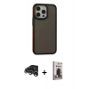 MARSİLYAN™- iPhone 15 Pro Max Kılıf Eksen Işık - Siyah Bilvis Hayalet Cam Ekran Koruyucu + Raze Metal Kamera Lens - GS