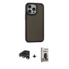 MARSİLYAN™- iPhone 15 Pro Max Kılıf Eksen Işık - Siyah Bilvis Hayalet Cam Ekran Koruyucu + Raze Metal Kamera Lens - GS