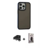 MARSİLYAN™- iPhone 15 Pro Max Kılıf Eksen Işık - Siyah Bilvis Hayalet Cam Ekran Koruyucu + Raze Metal Kamera Lens - GS