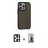 MARSİLYAN™- iPhone 15 Pro Max Kılıf Eksen Işık - Siyah Bilvis Hayalet Cam Ekran Koruyucu + PVD Metal Kamera Lens - LT